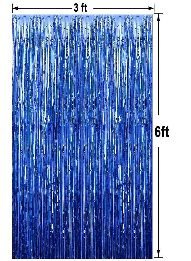 HK balloons Blue Pack of 4 3Ft X 6Ft Tinsel Metallic Backdrop Foil Fringe Curtains Party Stage for Birthday, Anniversary, Marriage and Bachelorette Curtains Party Decoration - Image 2